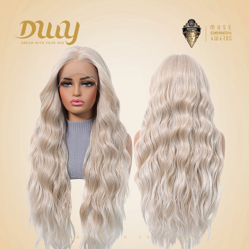 Grace-DWY Lace Front 13x6 Free Part Platinum Blonde Natural Wavy Tresses Synthetic Wig