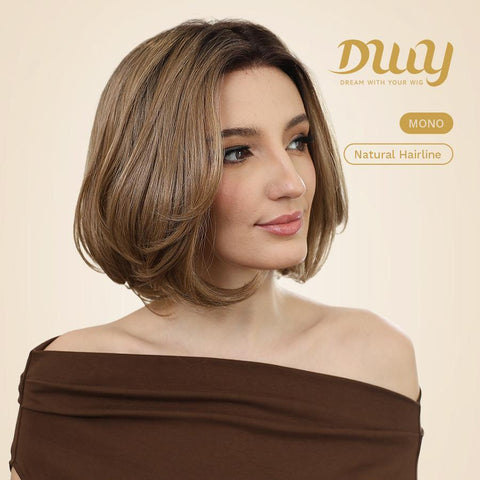 Quinn C-DWY Mono Lace Front Free Part Short Curly Caramel without Bangs Glueless Synthetic Wig