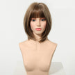 Jean plus -DWY【Gen 2 Large Realistic Scalp】Short Straight Brown with Blonde Highlights Glueless Synthetic Wig with Bangs