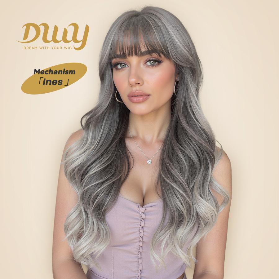 Ines -DWY New Color Machine Made Free Part Long Wavy Blonde Realistic Scalp Glueless Synthetic Wig for Women 26 Inches Body Wave Wigs
