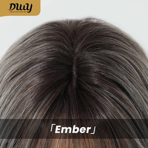 【New in】Ember- 18-Inch MiraScalp Mid-Length Straight Grey Black Wig with Highlights and Bangs