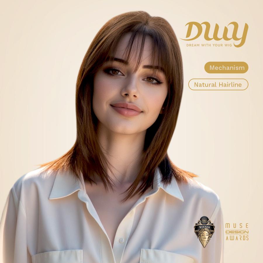 Lyla-DWY 16-Inch MiraScalp Mid-Length Straight Brown Layered Wig