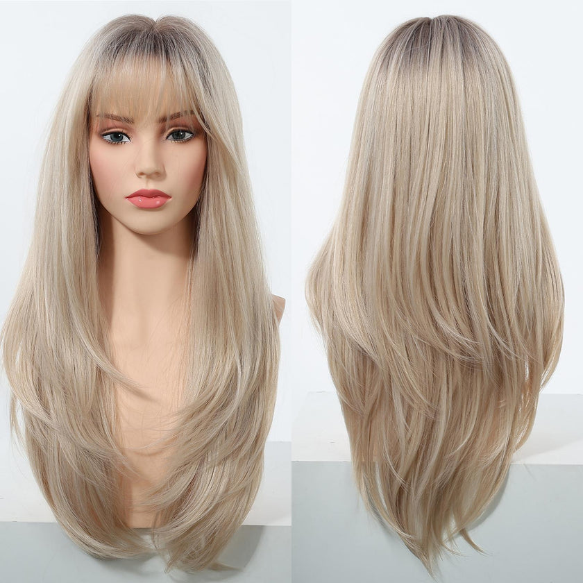 Orlaith-DWY 26-Inch MiraScalp Layered Straight Blonde Synthetic Wig