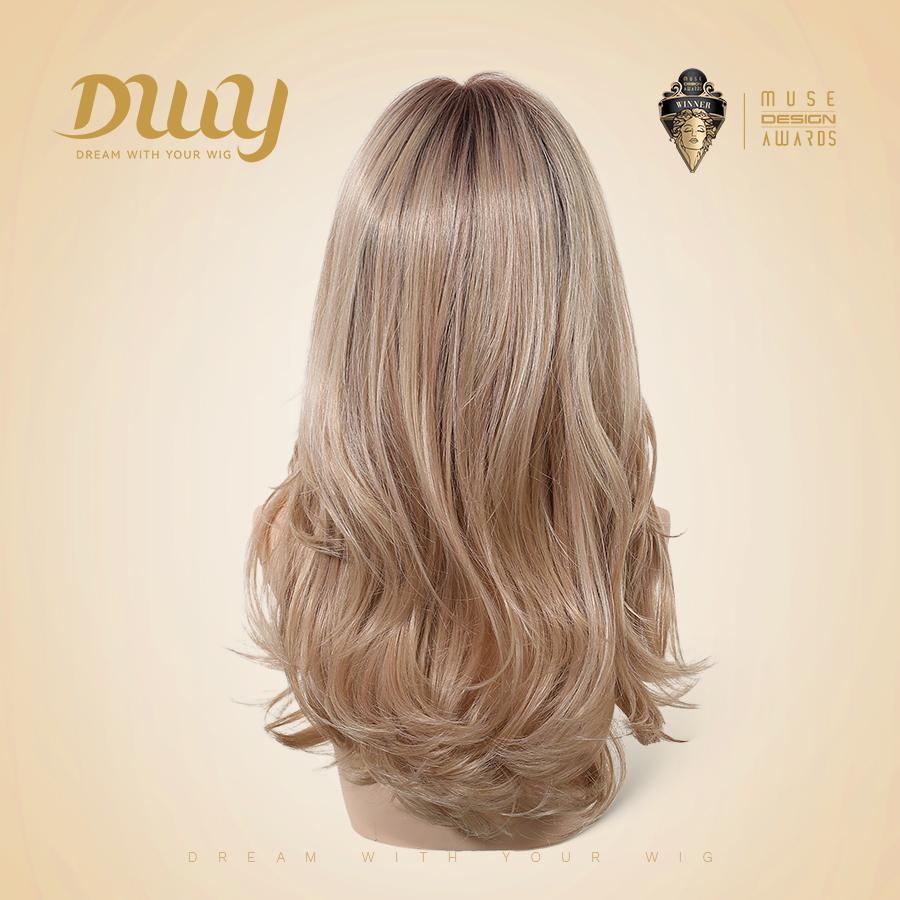 Evelyn -DWY Mono Lace Front Free Part Long-Length Wavy Pink Blonde Rooted Glueless Synthetic Wig for Women 20 Inches