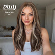 Joy -DWY NEW Step Go Lace Free Part Long-Length Brown Bangs Highlights Glueless Mixed Japanese Fiber Wig for Women 22 Inches