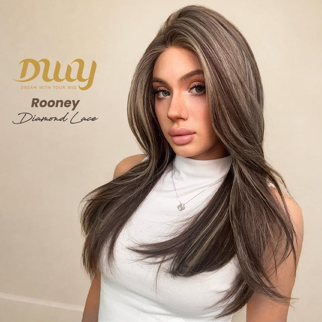 Rooney-DWY Pre-cut U part Diamond Lace Mid length Brown Glueless Synthetic Wig 18 Inch