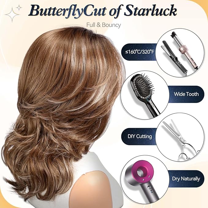 Myra-DWY 13×3  Lace Front Free Part Mid-Length Brown wtih Highlights Glueless Synthetic Wig