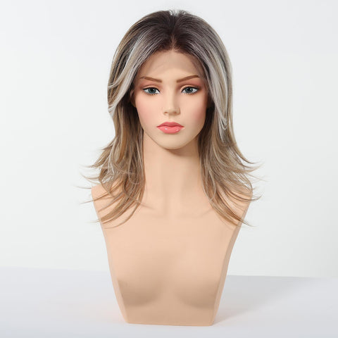 DWY Esther C-DWY 13x4 Filter Lace Front Free Part Mid-Length Layer-cut Brown with Highlights Glueless Synthetic Wig