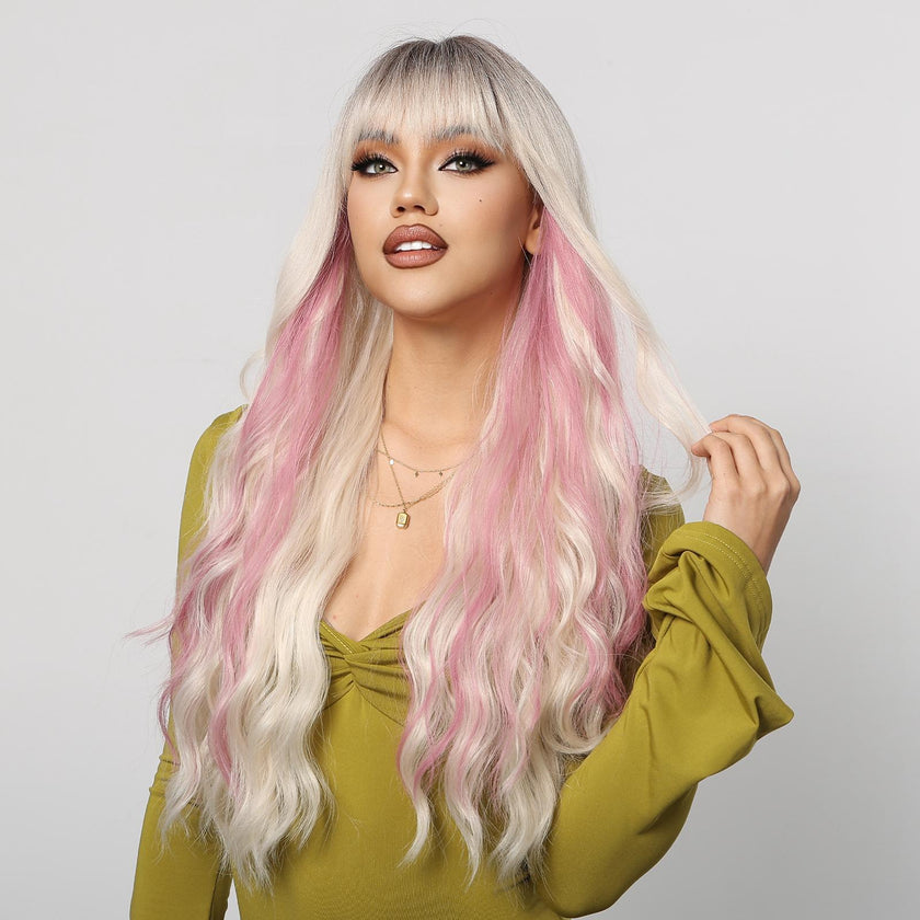 Krista-DWY Water Wave with Highlights Colorful Glueless Synthetic Wig