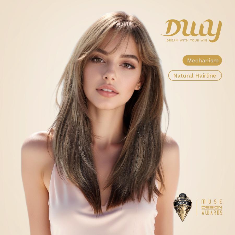 Marion-DWY MiraScalp Middle-length Light Brown Layered with Highlights Glueless Synthetic Wig