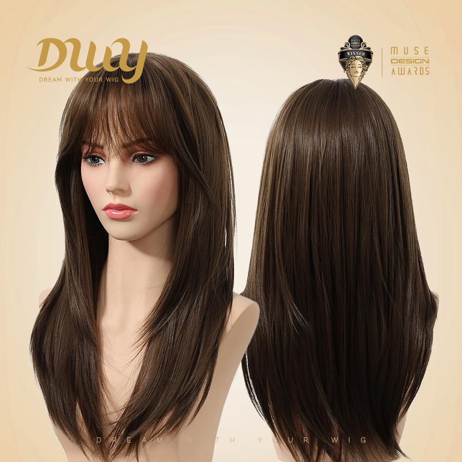 Orange-DWY 24-Inch MiraScalp Long-Length Straight Layer-Cuts Wig
