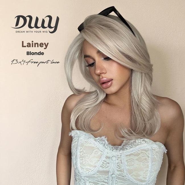 Lainey -NEW COLOR DWY 13×4 Free Parting Hand -Tied Top Middle Length Light Brown with Highlights  Glueless Synthetic Wig