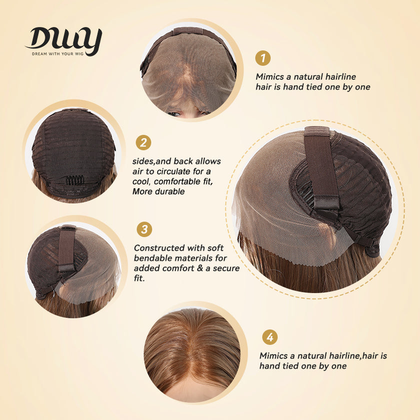 DWY Brown and Green Synthetic Wig with Free Parting