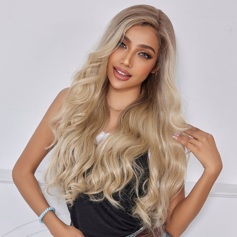 DWY Lace front 26 Inch ombre golden long curly wig for women DWY-BL66075-1