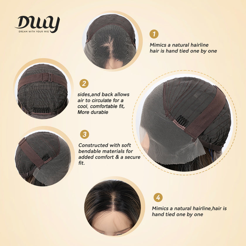 Amaris C-New! DWY 13×4 Lace Front Free Part Long-Length Straight Brown with Blonde Highlights Beautiful Layer Glueless Synthetic Wig for Women 24 Inches