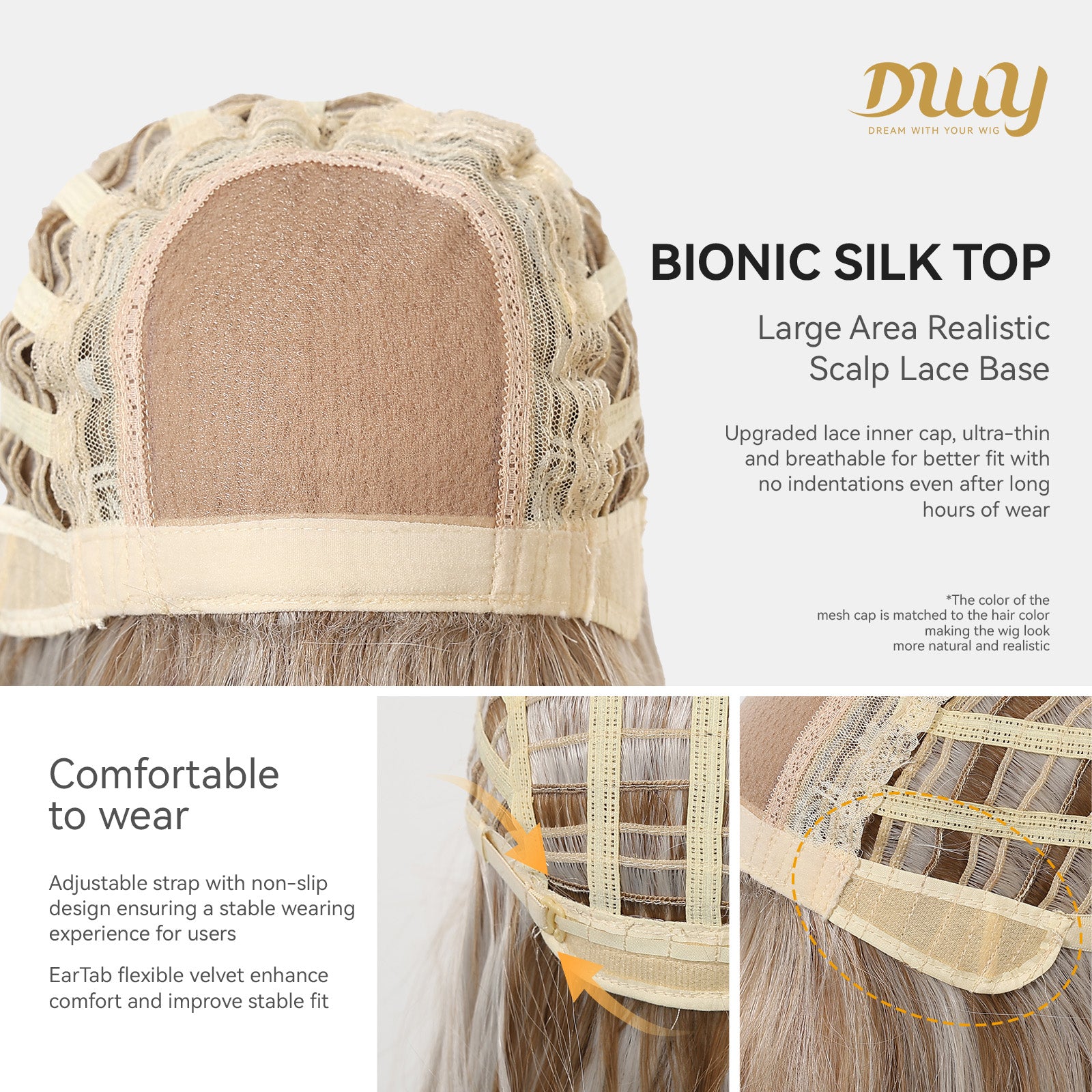 Rella C-DWY New Technology! Bionic Silk Top 12-Inch Layered Shoulder-Length Creamy Beige Blonde Glueless Synthetic Wig