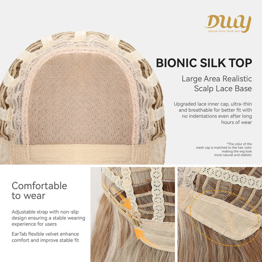 Solana C-DWY New Technology! Bionic Silk Top 20-Inch Long Wave Light Brown Glueless Synthetic Wig