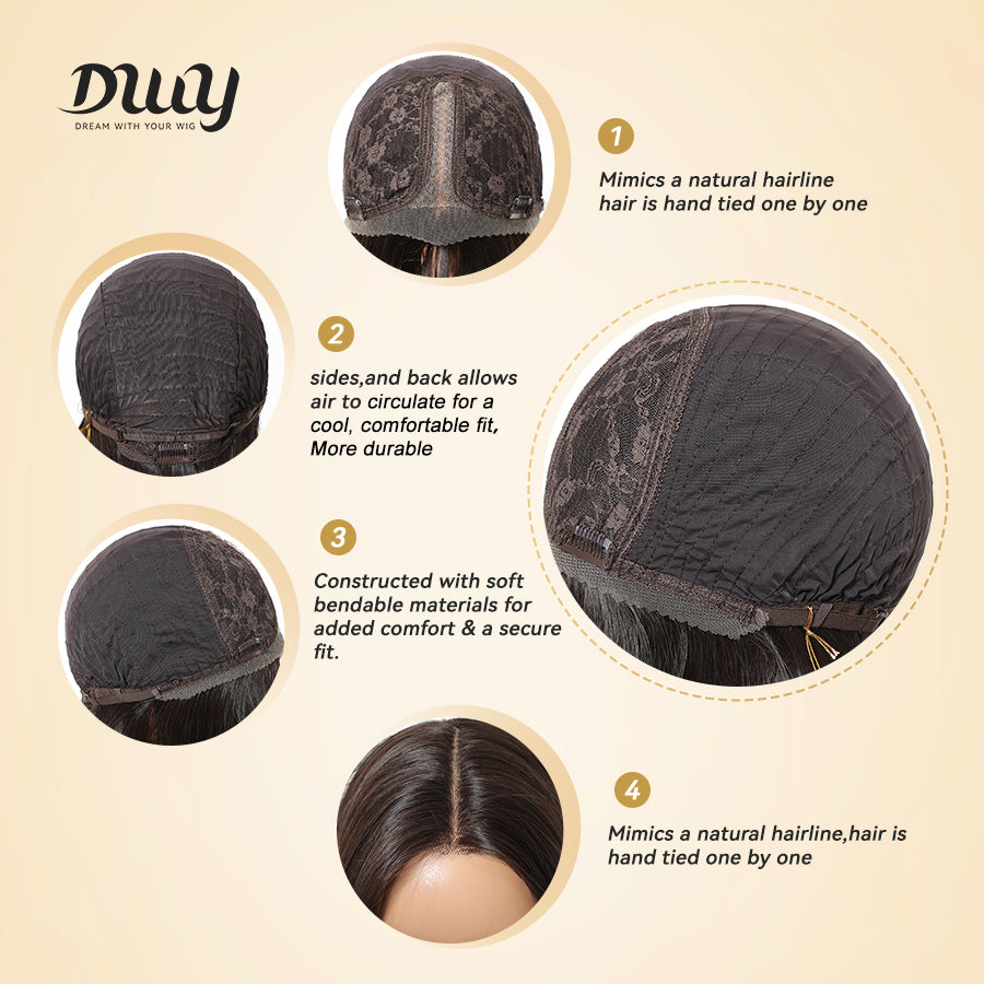 Elaine-DWY Lace Front Long Natural Black Middle Part Glueless Synthetic Wig