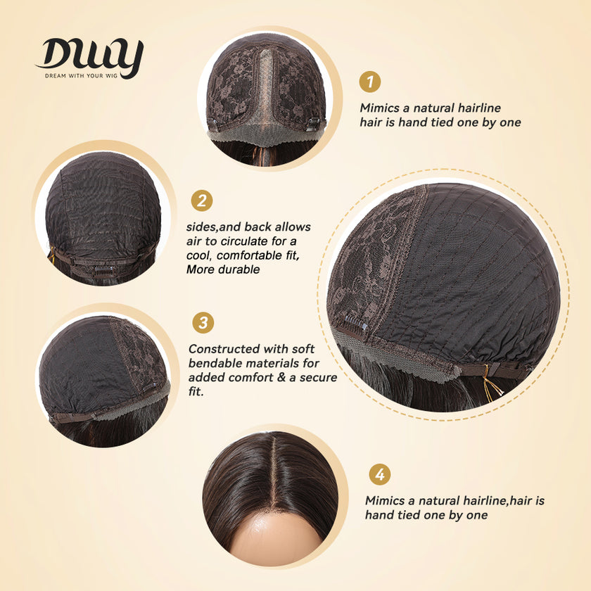 Elaine-DWY Lace Front Long Natural Black Middle Part Glueless Synthetic Wig