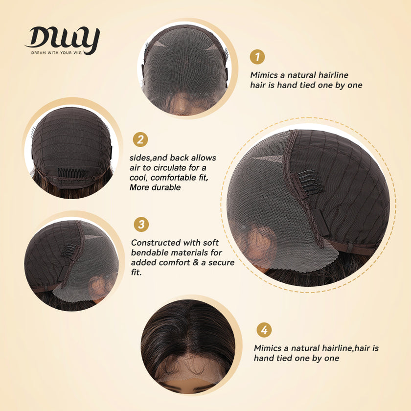 Tilly - DWY 13x6 Filter Lace Front Free Part Medium-Length Wavy Brown Black Wig with Dark Roots