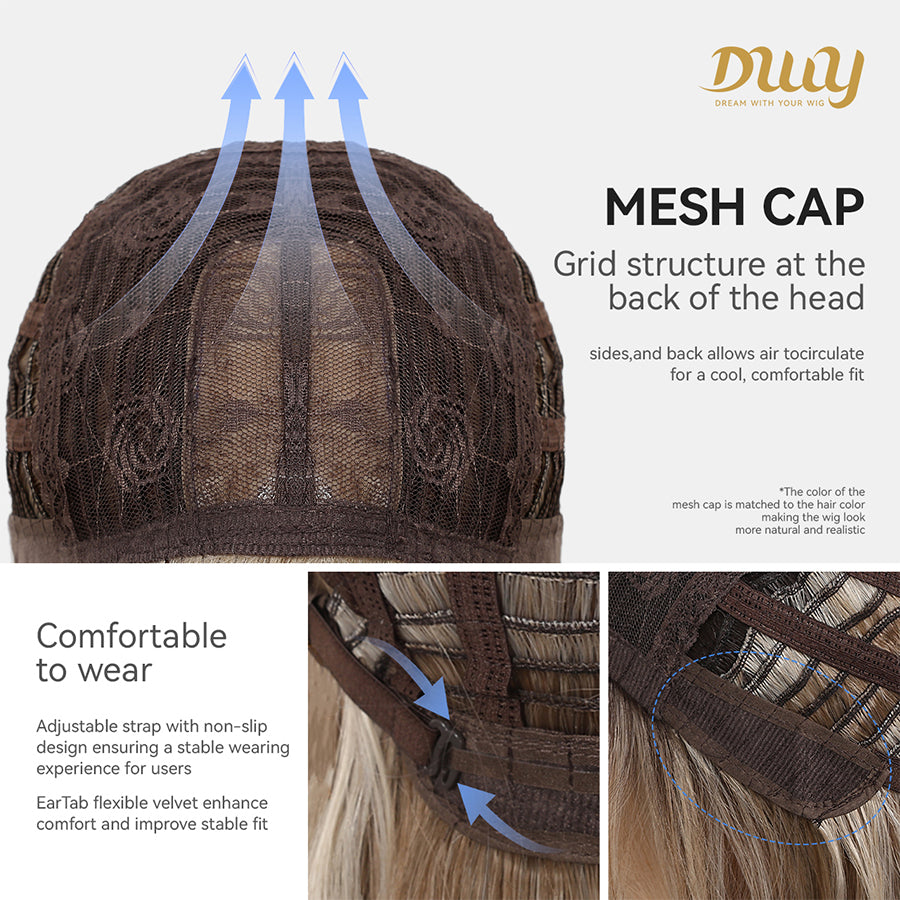 Elowen-DWY MiraScalp Middle Length  Sandy Brown Layer Cut Glueless Synthetic Wig