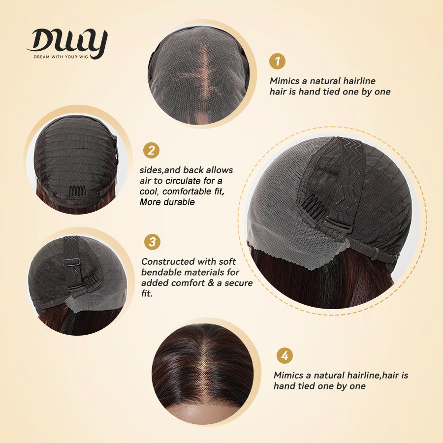 Luna-DWY 13×6 Lace Front Free Part Shoulder Length Bob Glueless Synthetic Wig