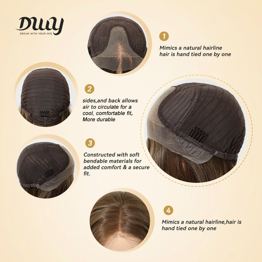 Willa- NEW! DWY Pre-cut U part Diamond Lace Long-length Lace Icy Bronde Highlighted Layer-cut Curly Hair Glueless Synthetic Wigs for Women 22 Inch