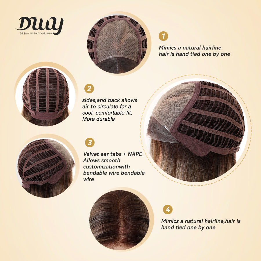 Rachel-DWY Mono Lace Front Free Part Collarbone Length Wavy Brown Glueless Synthetic Wig for Women 18 Inches Autumn Outfits Blonde Wigs Curly Wavy Blonde