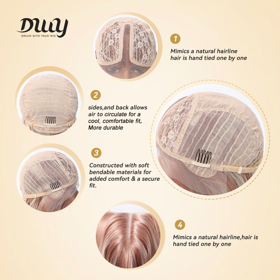 [CLEARANCE SALE] Aisha-DWY T Part Lace Front Pink Blonde Long Straight Glueless Synthetic Wig for Women 28 Inches