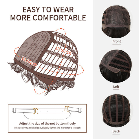 【Year End Sale】Dwy Chic Chin-Length Layered Brown Synthetic Wig with Bangs