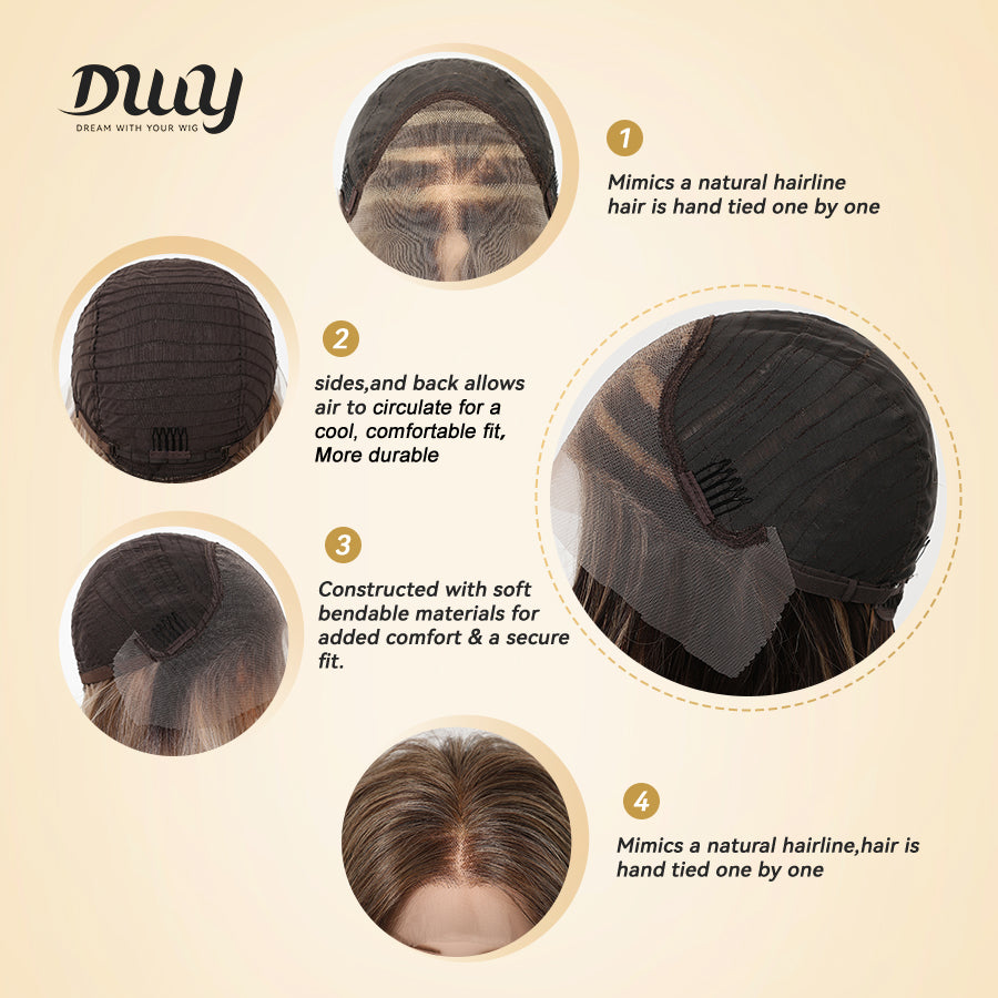 Sasha-DWY 13×4 Lace Front Free Part Mid-Length Wolf-cut Straight Truffle Brown Glueless Synthetic Wig for Women 18 Inches