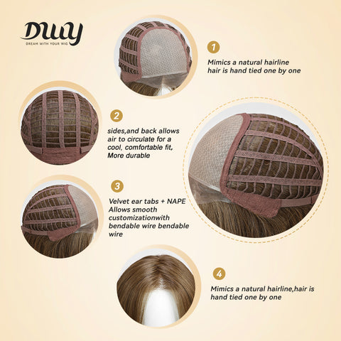 Nia- DWY Mono SkinWeft Free Part Short Curly Caramel Glueless Synthetic Wig