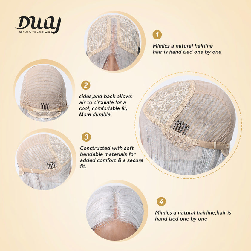 DWY Lace Front Middle Part Long-Length Straight White Glueless Synthetic Wig