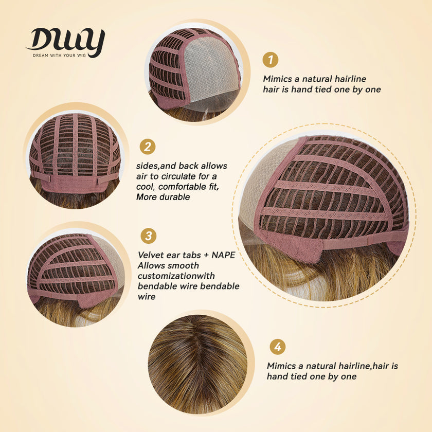 Nia- DWY Mono SkinWeft Free Part Short Curly Caramel Glueless Synthetic Wig