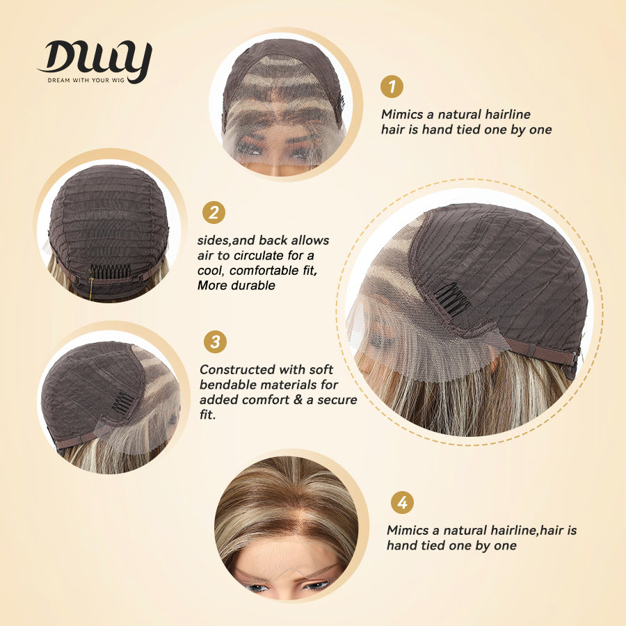 Lainey H-NEW COLOR DWY 13×4 Free Parting Hand -Tied Top Middle Length Light Brown with Highlights  Glueless Synthetic Wig