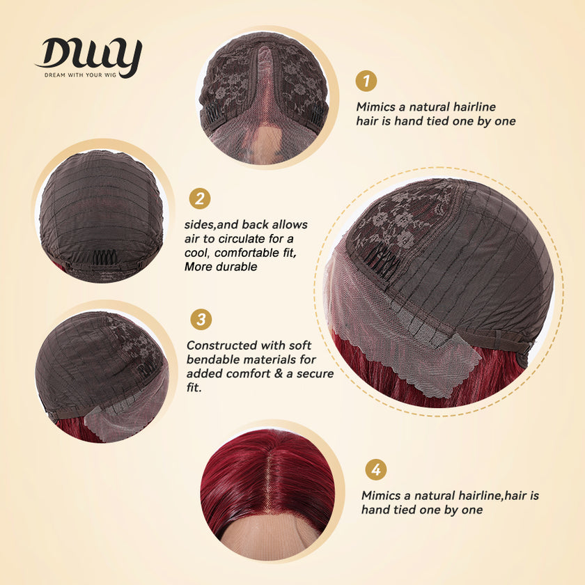 ROXY DWY Red Long Middle Lace Parting Wavy Synthetic Wig
