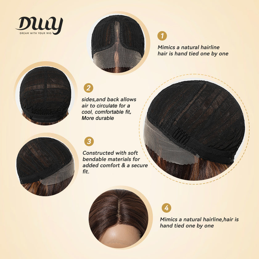 DWY Brown Mixed Synthetic Hair T-Part Lace Wig with Middle Parting