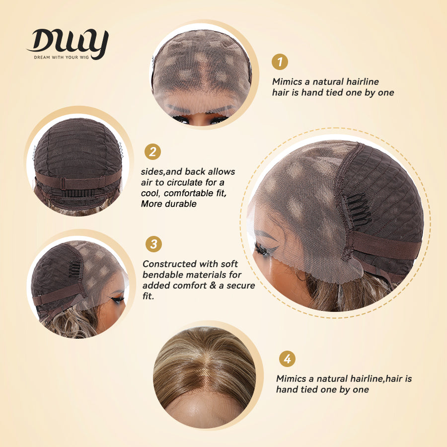Juno C- New Arrival DWY 13×6 Lace Front Free Part Short-Length Curly Brown with Highlights Glueless Synthetic Wig