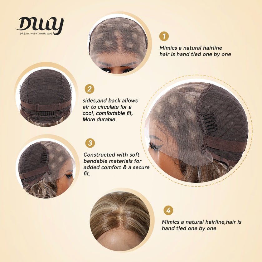 Juno C- New Arrival DWY 13×6 Lace Front Free Part Short-Length Curly Brown with Highlights Glueless Synthetic Wig