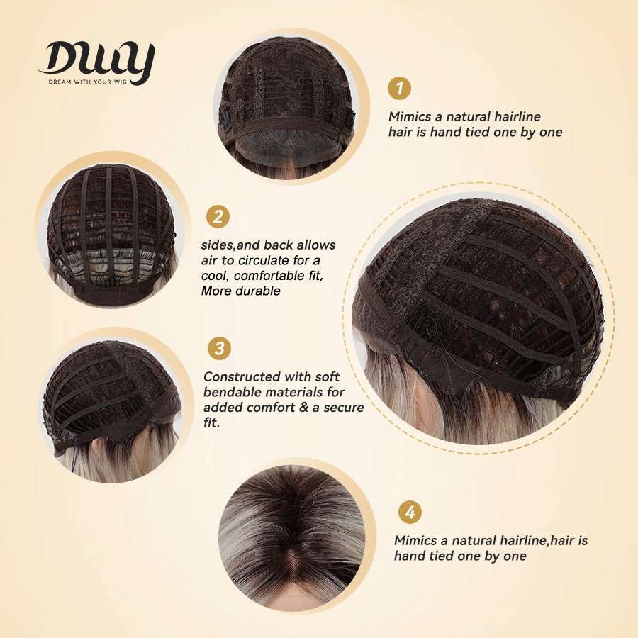 KAI C-New Technology ! DWY 3D Lace Front Free Part Mid-Length Wavy Platinum Blonde Synthetic Wig