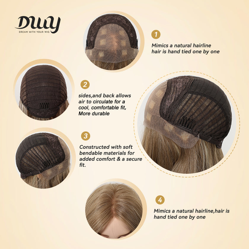 Polly- DWY Pre-cut U part Diamond Lace Long-length Lace Drity Bronde Curly Hair Glueless Synthetic Wigs for Women 24 Inch