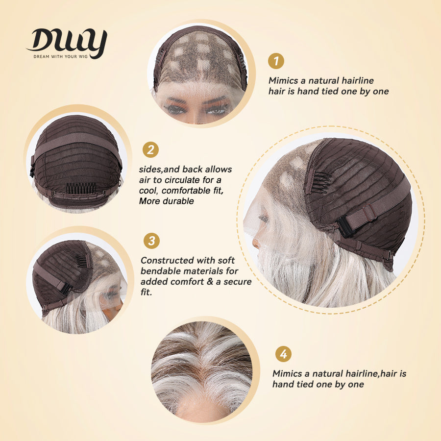 Abbie-DWY 13×6 LFilter Lace Free Part Wavy Platinum Blonde Glueless Synthetic Wig