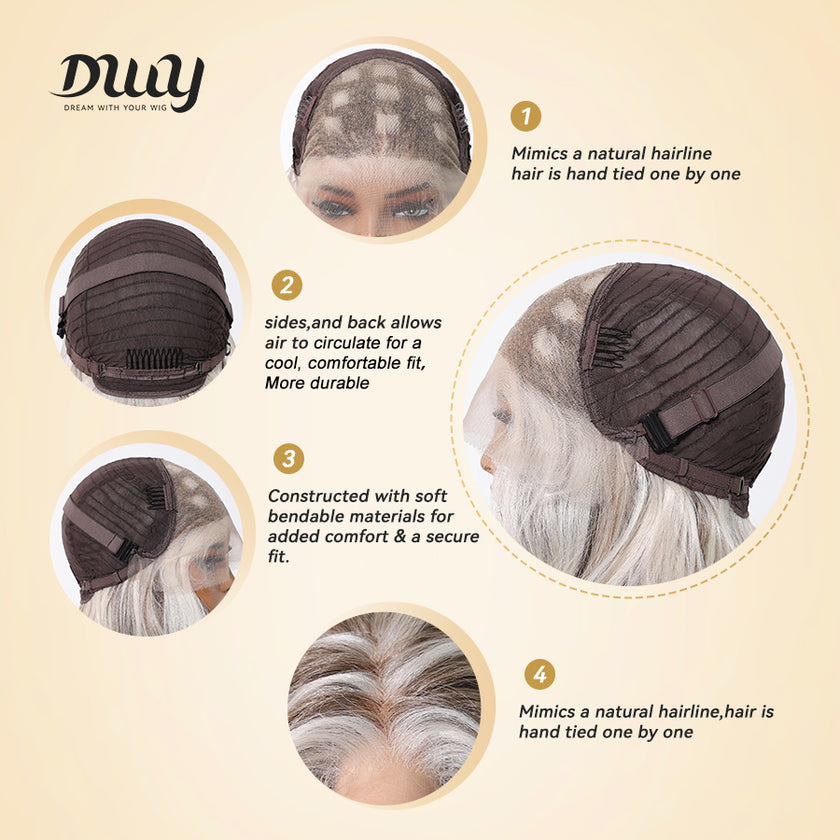 Abbie-DWY 13×6 LFilter Lace Free Part Wavy Platinum Blonde Glueless Synthetic Wig