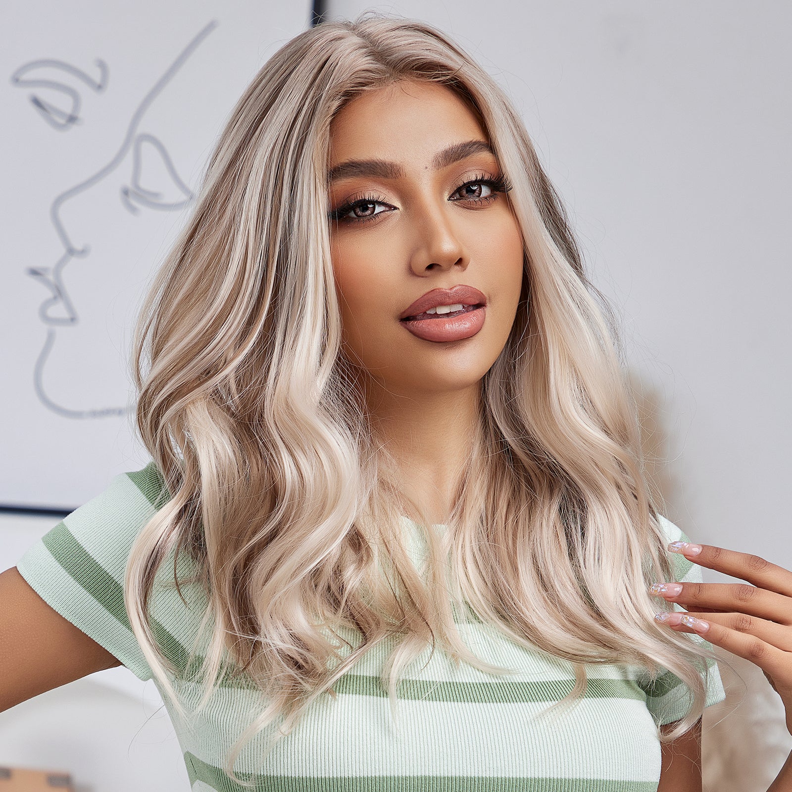 DWY Lace front 16 Inch light white mixed brown short curly wig for women DWY-BL11026-1
