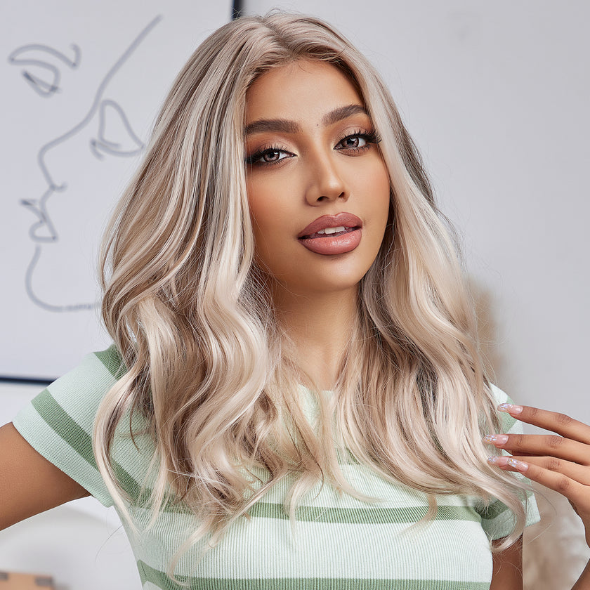DWY Lace front 16 Inch light white mixed brown short curly wig for women DWY-BL11026-1