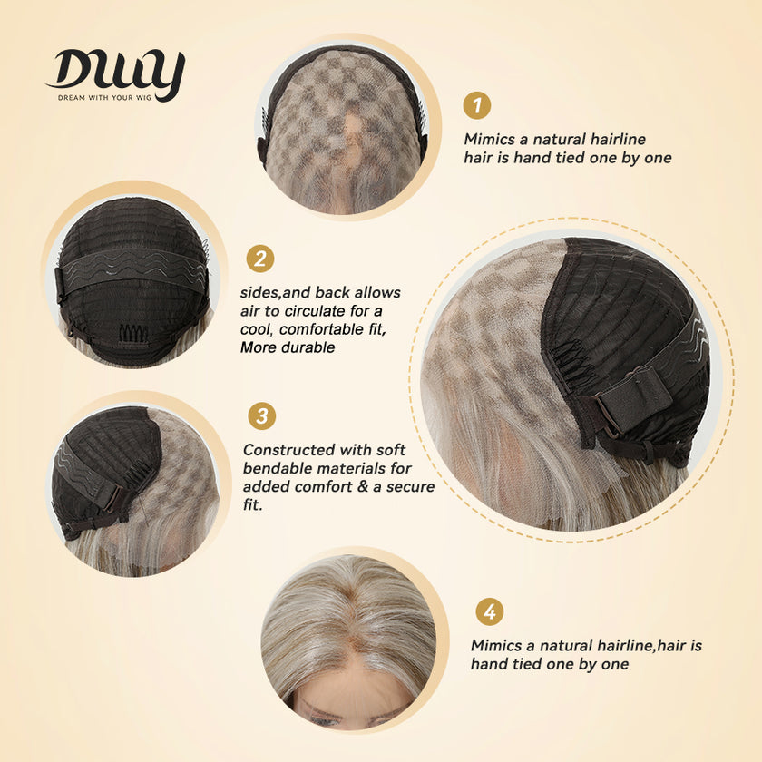 Ethel-DWY 13x6 Filter Lace Front Free Part Long Length Straight Brown with Highlights Glueless Synthetic Wig