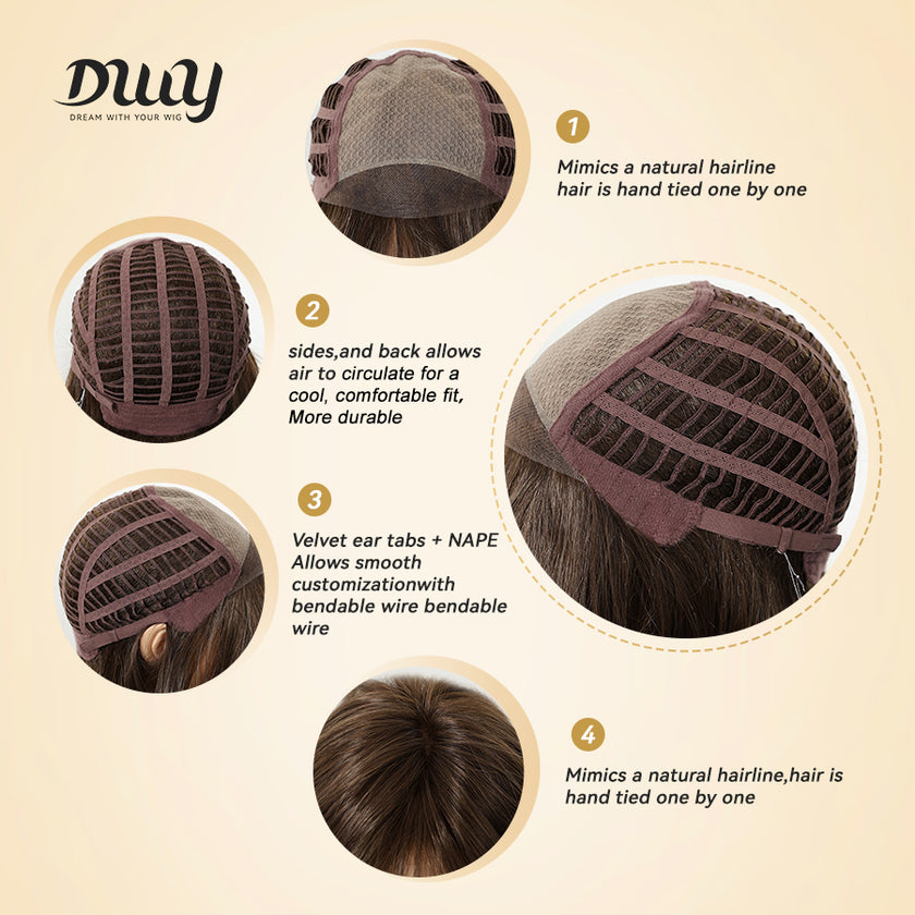 Tanya-DWY Mono Lace Front Brown Free Part Mid-Length Synthetic Wig