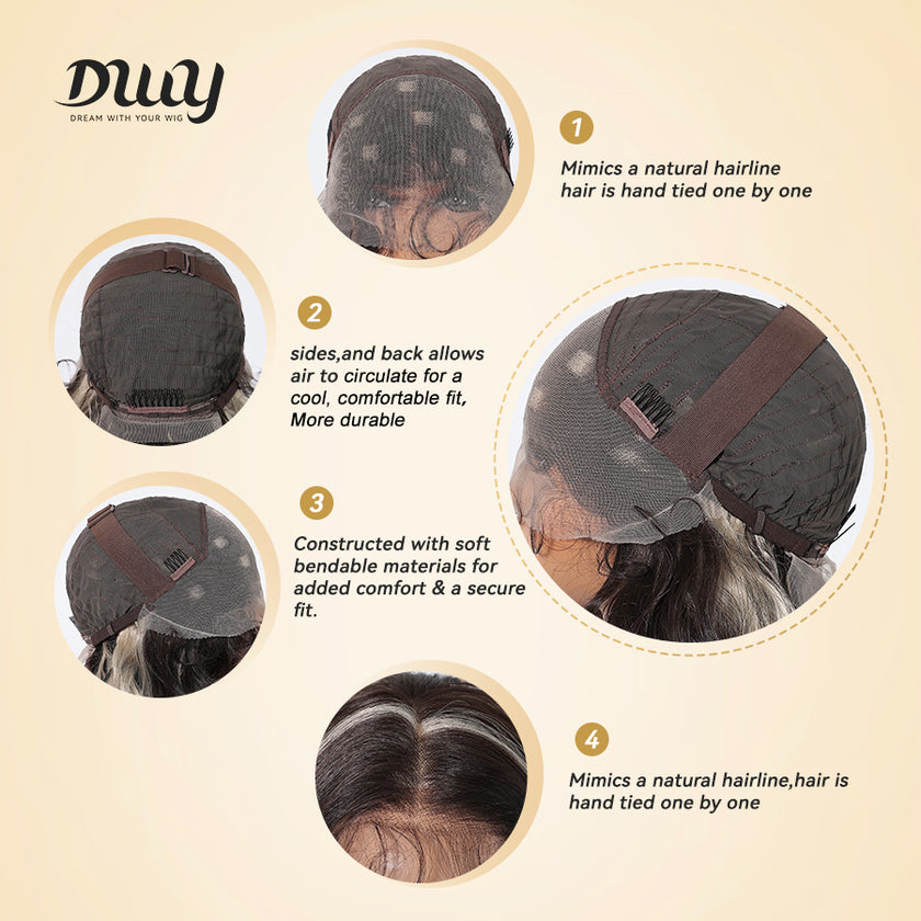 [CLEARANCE SALE] Odalys -DWY New Arrival 13×4 Lace Front Free Part Long-Length Curly Natural Brown with White Highlights Baby Hairline Glueless Synthetic Wig for Women 26 Inches