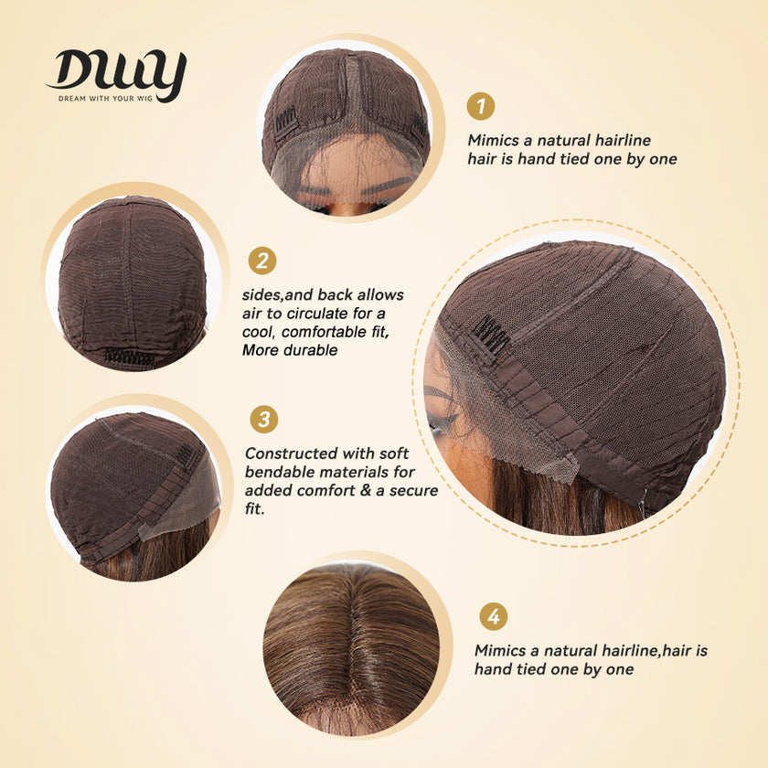 Paisley H-DWY Lace Front Middle Part Long-Length Straight Tea Brown Glueless Synthetic Wig