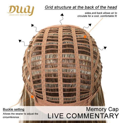 Jean-DWY 12-Inch Glueless Synthetic Wig: Chic Brown with Blonde Highlights and Bangs